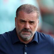 Ange Postecoglou in the dugout at Brentford