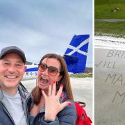 Couple fly from Glasgow to world famous beach runway for romantic proposal