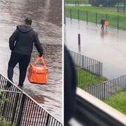 Watch as man wades through water to deliver Just Eat order to Glasgow customer