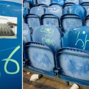 Grafitti and stickers in the away at end at Ibrox after the recent fixture against Hibernian