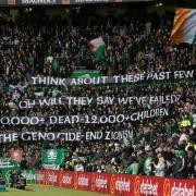 The Green Brigade hold up banners at Parkhead on Saturday