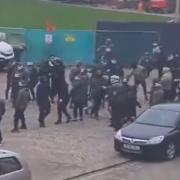 General image of fans fighting outside Hampden Park, Glasgow, February 26, 2023