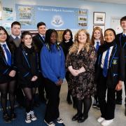 Councillor Christina Cannon with pupils from Hillpark Secondary