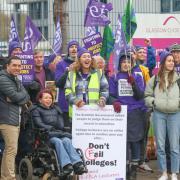 Protesters rallied outside the college