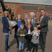 Cllr Louise Roarty (depute leader of North Lanarkshire Council) and North Lanarkshire Provost Kenneth Duffy with Betty McDonald, Frances Bodwick, and grandchildren Autumn, Laurel and Mac