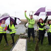 Bethany and Charlie reveal their mini sustainable show home gardens at Taylor Wimpey’s Monument Way in Robroyston. Also pictured are Paul Alexander from DC Landscapes and Gillian Lamont, Taylor Wimpey’s local sales executive