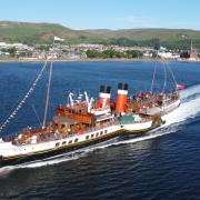 Waverley steams away from Largs on the Firth of Clyde