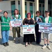Emma Brogan with Living Rent members outside the Scottish Housing Regulator on Thursday, July 16, 2026.
