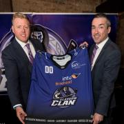 Glasgow Clan Head Coach Pete Russell, and Director of Hockey Operations Gareth Chalmers, show off the new logo and pre season jersey: Glasgow Clan Ice Hockey Club announce their rebrand and new logo at Club 29, Glasgow on  ,3 July 2018, Picture: Al Goold