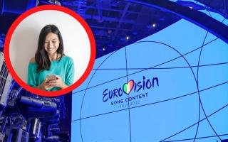 Eurovision 2022 stage. (PA) Woman on her phone (Canva)