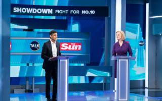 Liz Truss and Rushi Sunak during  latest head-to-head debate for the Conservative Party leader candidates. Picture: PA