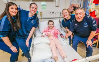 Stars of Caledonia Gladiators women's team visit young patients at Glasgow hospital