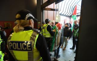 Pro Palestine protestors at Rutherglen Town Hall. Pic: Colin Mearns,