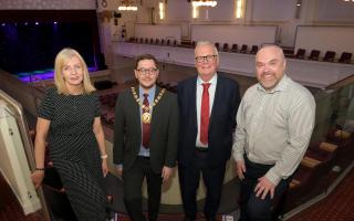 Heather Liddle, Provost Kenneth Duffy, Councillor Jim Logue and Cragi Smart at Airdrie Town Hall