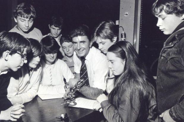 David and Monty at the school with pupils in the 1980s. This picture will feature in the new Cranhill exhibition