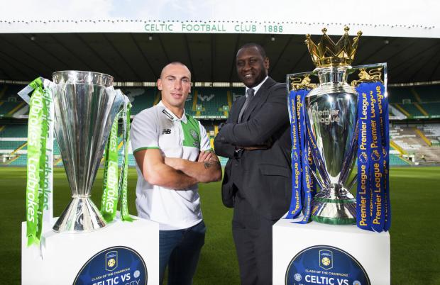 Glasgow Times: Celtic captain Scott Brown was joined by former Leicester City and England star Emile Heskey at Parkhead yesterday to promote the International Champions Cup match between the two clubs next month.