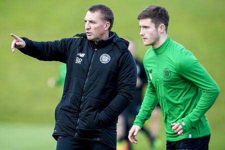 Glasgow Times: Celtic manager Brendan Rodgers, left, with Anthony Ralston in training at Lennoxtown.