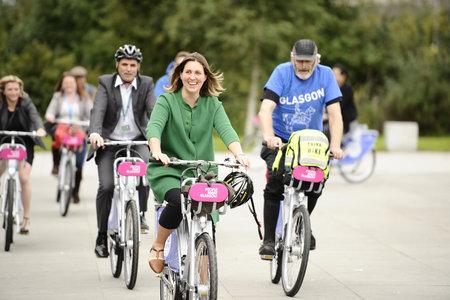 Glasgow Times: A general view of a mass cycle event organised by NextBike at the Riverside museum to mark the expansion of the scheme, and to celebrate 200 years of cycling