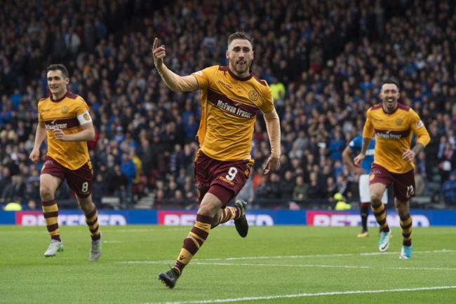 22/10/17 BETFRED CUP SEMI FINAL . HAMPDEN PARK - GLASGOW . RANGERS v MOTHERWELL. Motherwell's Louis Moult celebrates after opening the scoring.