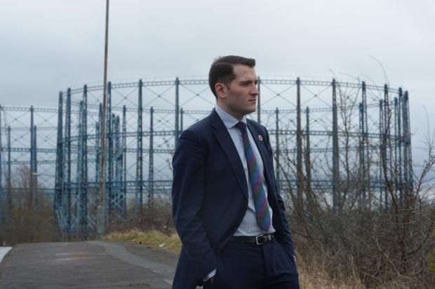 Glasgow Times: .The Blochairn gas works are at threat of being knocked down, despite a campaign to have them listed as sites of historical importance. MP Paul Sweeney is campaigning to have them repurposed.....23/03/18..(Photo by Kirsty Anderson / Herald & Times) - KA.